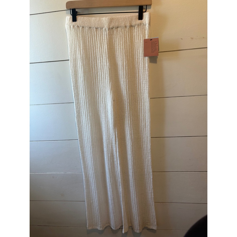 Shade & Shore Womens Off-White Open Knit Swim Cover-Up Wide Leg Pants Size M